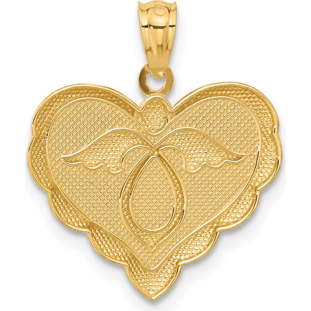 14K Yellow Gold Angel in Heart Pendant with Scalloped Edges - 21mm Length by Oro Pregiato