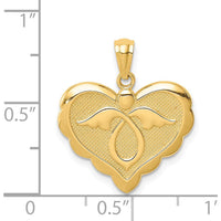 14K Yellow Gold Angel in Heart Pendant with Scalloped Edges - 21mm Length by Oro Pregiato