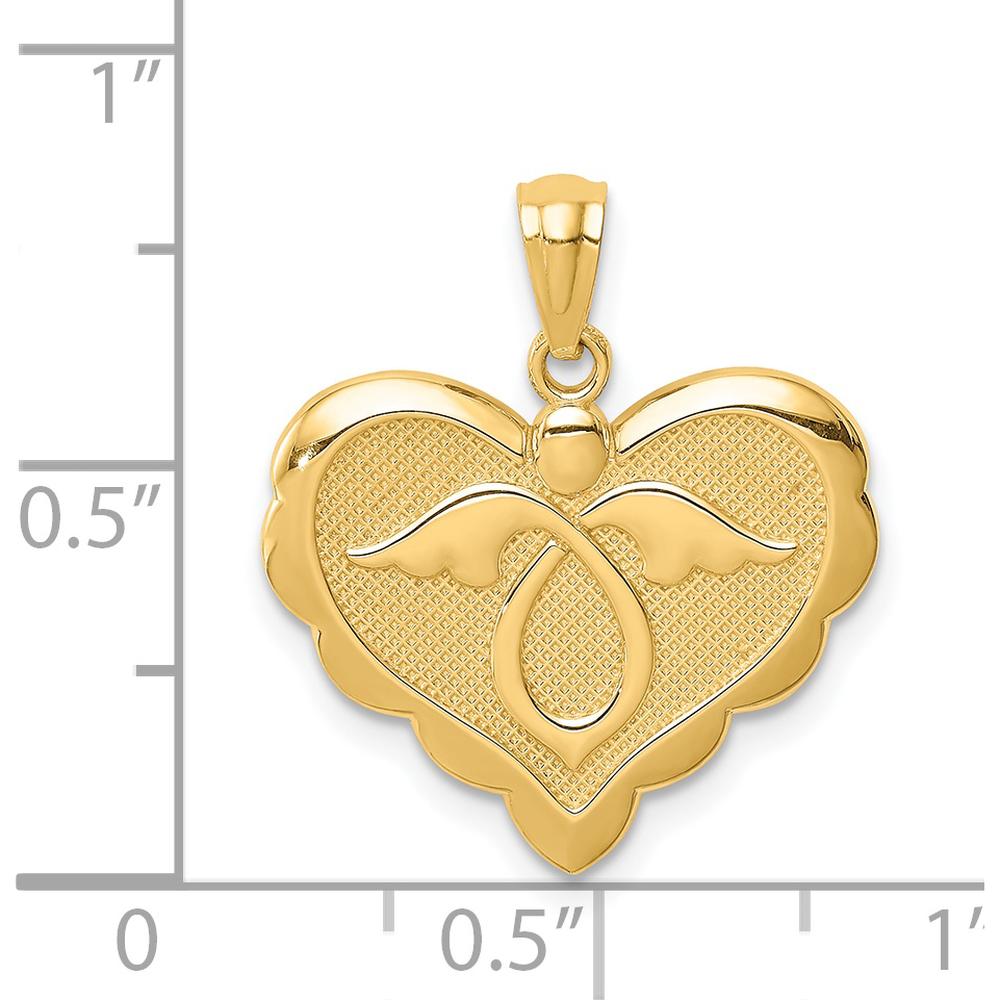 14K Yellow Gold Angel in Heart Pendant with Scalloped Edges - 21mm Length by Oro Pregiato