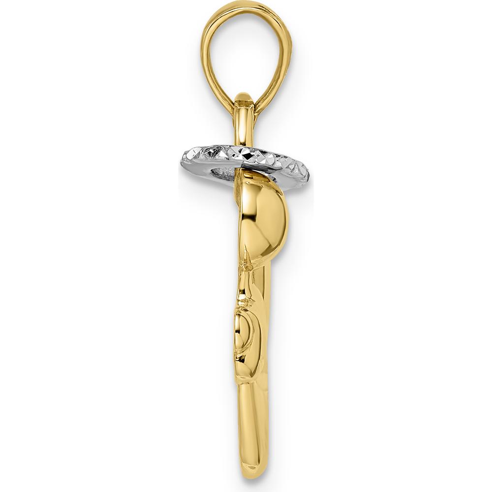 14K Yellow Gold Angel Pendant with Diamond-Cut Halo and Rhodium Plating by Oro Pregiato