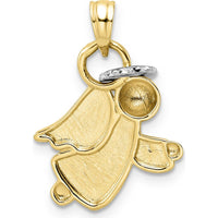 14K Yellow Gold Angel Pendant with Diamond-Cut Halo and Rhodium Plating by Oro Pregiato