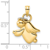14K Yellow Gold Angel Pendant with Diamond-Cut Halo and Rhodium Plating by Oro Pregiato