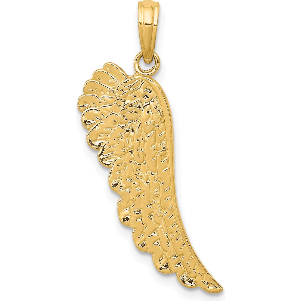 14K Yellow Gold Angel Wing Pendant - 28mm Long, Solid Gold, Polished Design by Oro Pregiato