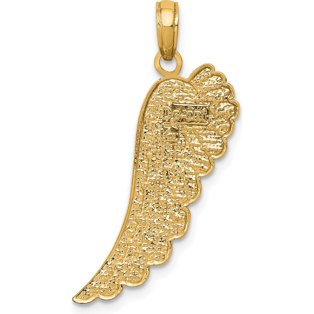 14K Yellow Gold Angel Wing Pendant - 28mm Long, Solid Gold, Polished Design by Oro Pregiato