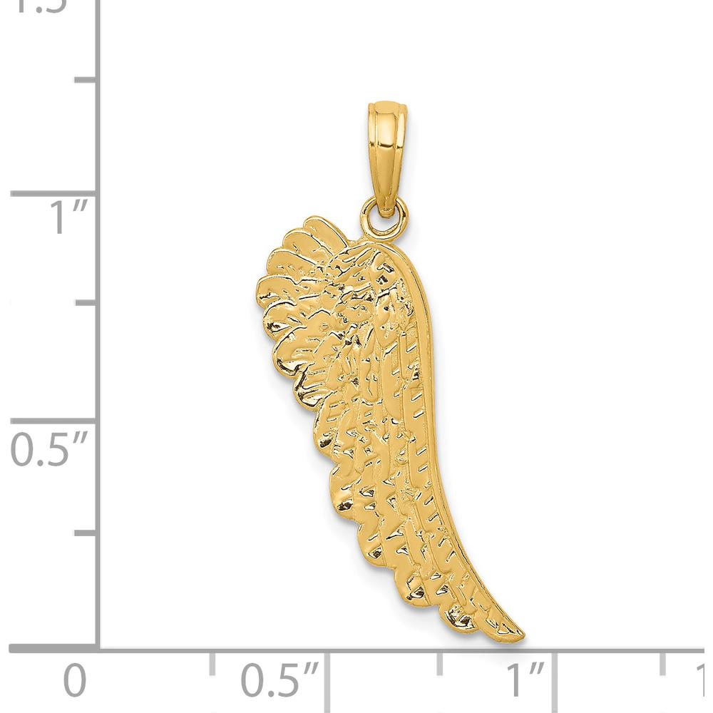 14K Yellow Gold Angel Wing Pendant - 28mm Long, Solid Gold, Polished Design by Oro Pregiato