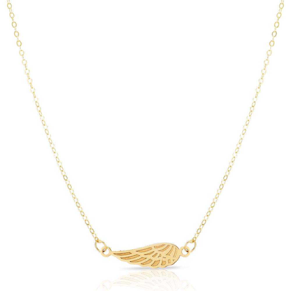 14K Yellow Gold Angel Wing Pendant Necklace - 18" by Orozza Fine Jewelry