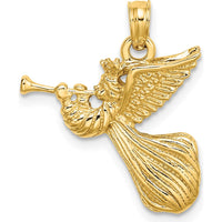 14K Yellow Gold Angel with Trumpet Charm - 25.5mm Length by Oro Pregiato