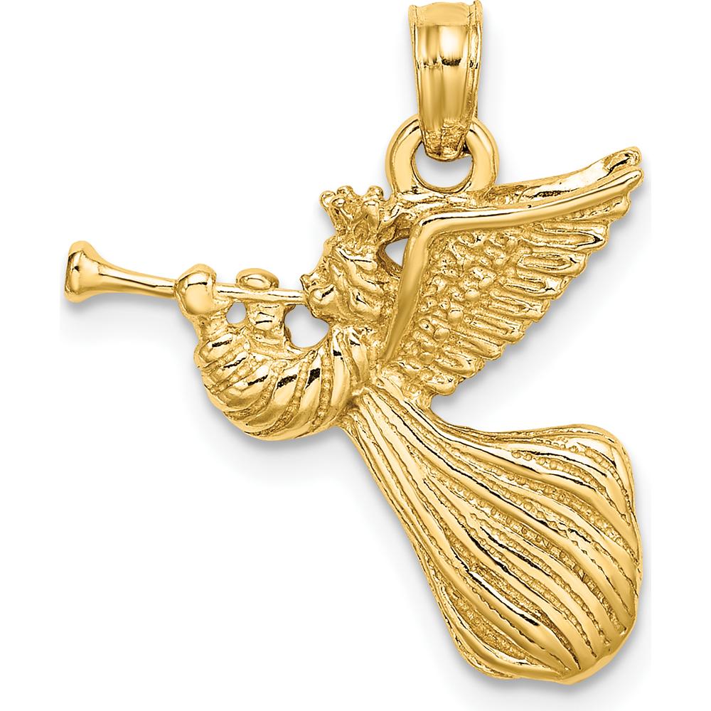 14K Yellow Gold Angel with Trumpet Charm - 25.5mm Length by Oro Pregiato