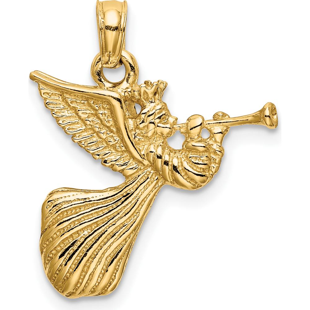 14K Yellow Gold Angel with Trumpet Charm - 25.5mm Length by Oro Pregiato