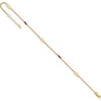 14K Yellow Gold Anklet with Red Corundum Beads and Oval Stations - 10" Length with 1" Extender