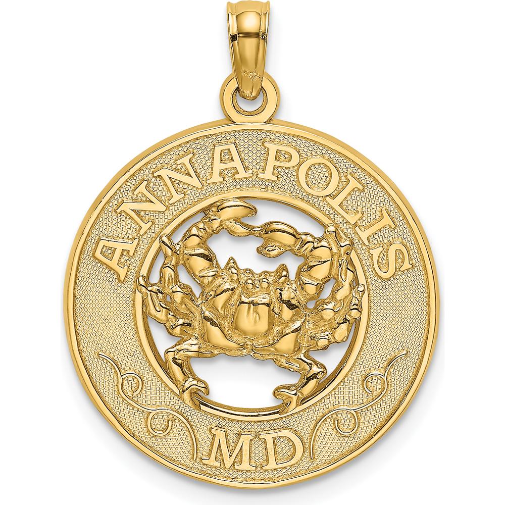 14K Yellow Gold Annapolis MD Crab Pendant Charm - Polished Textured Design by Oro Pregiato