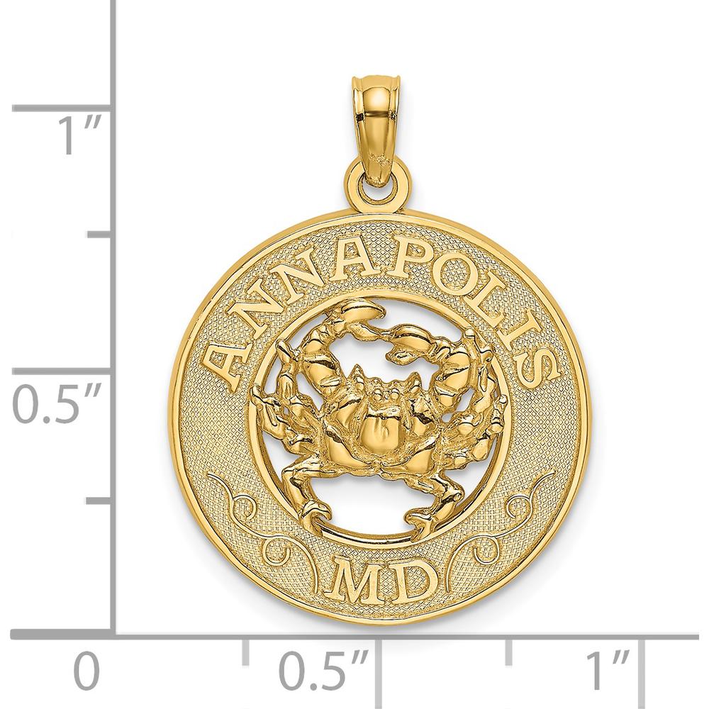 14K Yellow Gold Annapolis MD Crab Pendant Charm - Polished Textured Design by Oro Pregiato