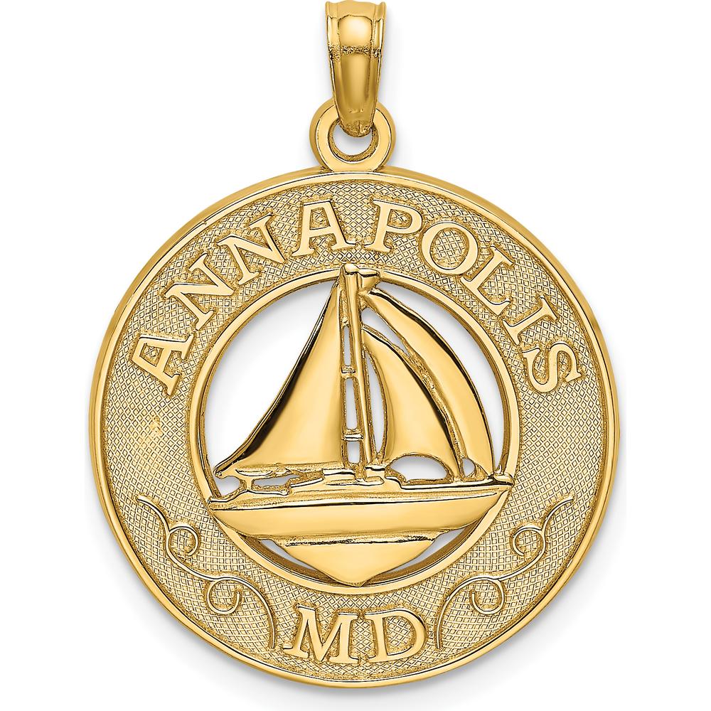 14K Yellow Gold Annapolis Sailboat Charm - 24mm Polished Pendant by Oro Pregiato