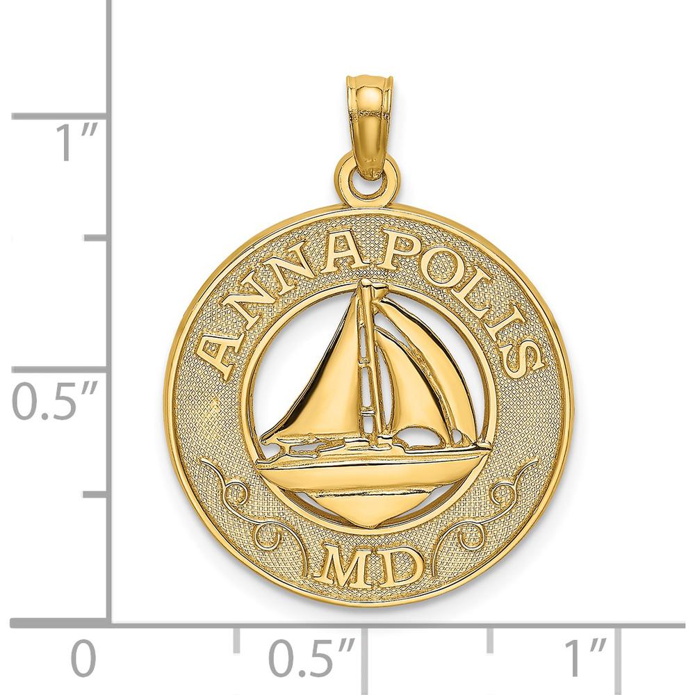 14K Yellow Gold Annapolis Sailboat Charm - 24mm Polished Pendant by Oro Pregiato