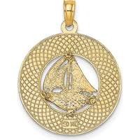14K Yellow Gold Annapolis Sailboat Charm - 24mm Polished Pendant by Oro Pregiato
