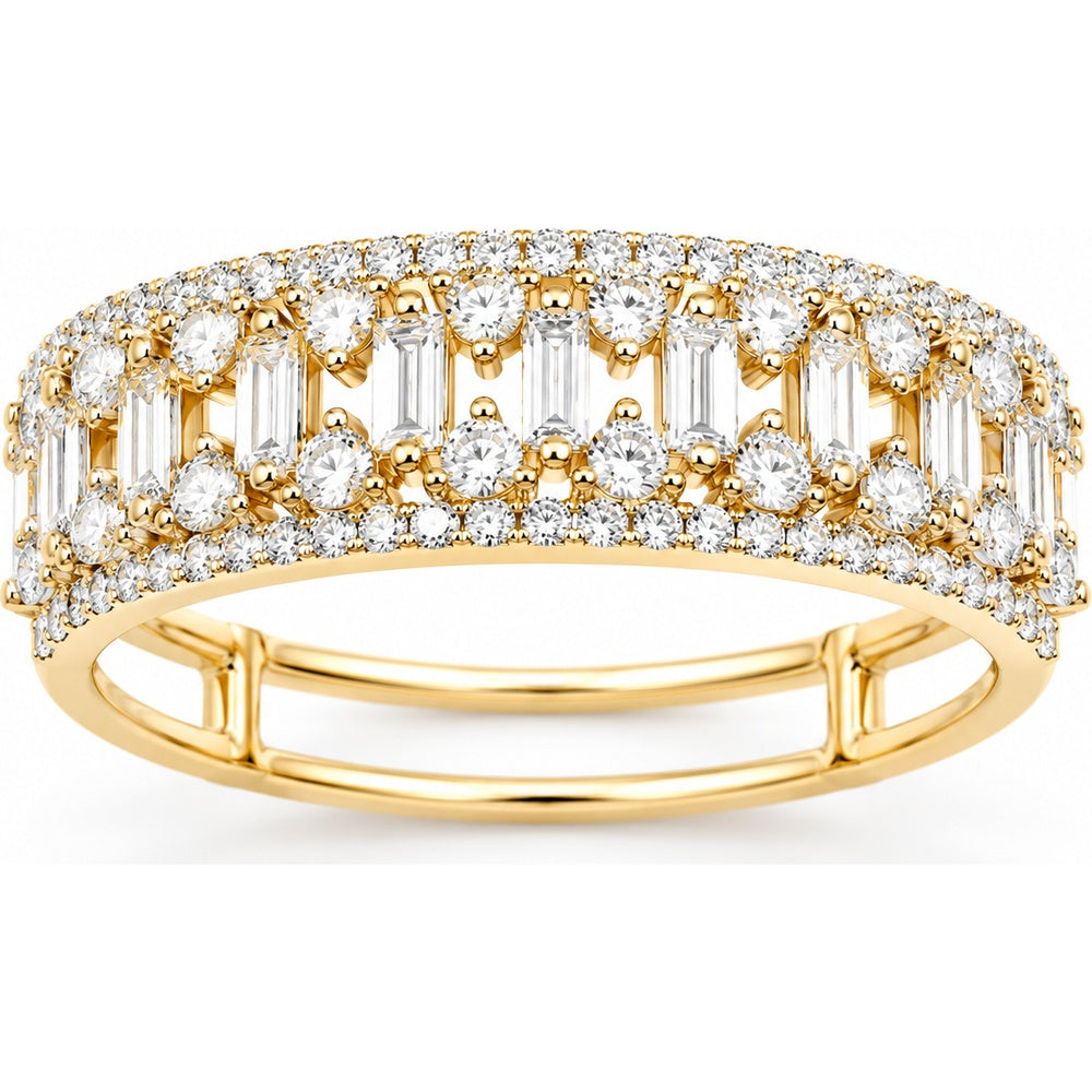 14K Yellow Gold Anniversary Band with Alternating Baguette and Round Brilliant Cut Diamonds - 0.79 Carat Total Diamond Weight by Auriventus