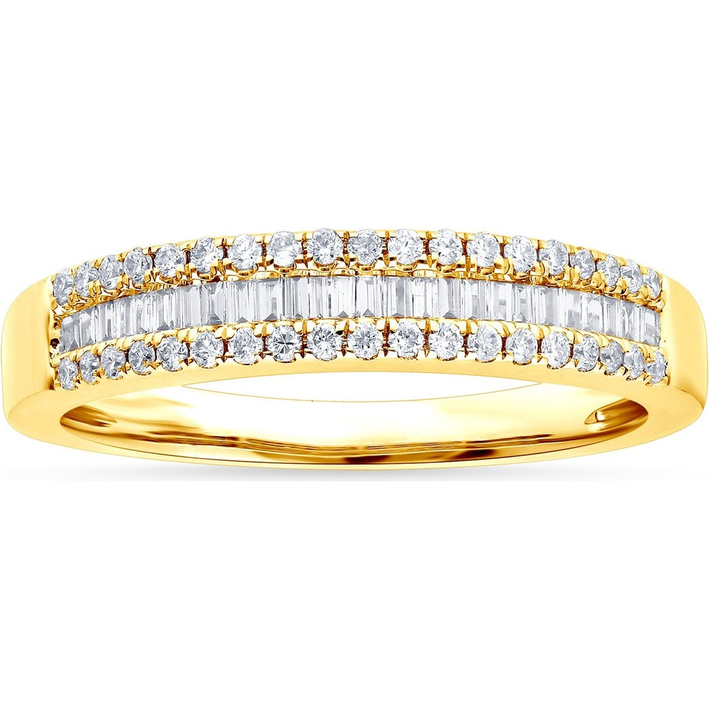14K Yellow Gold Anniversary Band with Baguette and Round Diamond Accents - 0.35 Carat Total Diamond Weight by Auriventus