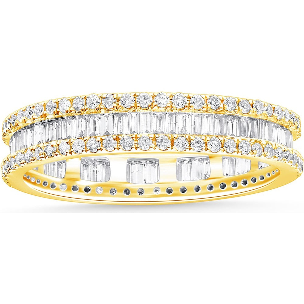 14K Yellow Gold Anniversary Band with Baguette and Round Prong-Set Diamonds - 1.38 Carat Total Diamond Weight by Auriventus