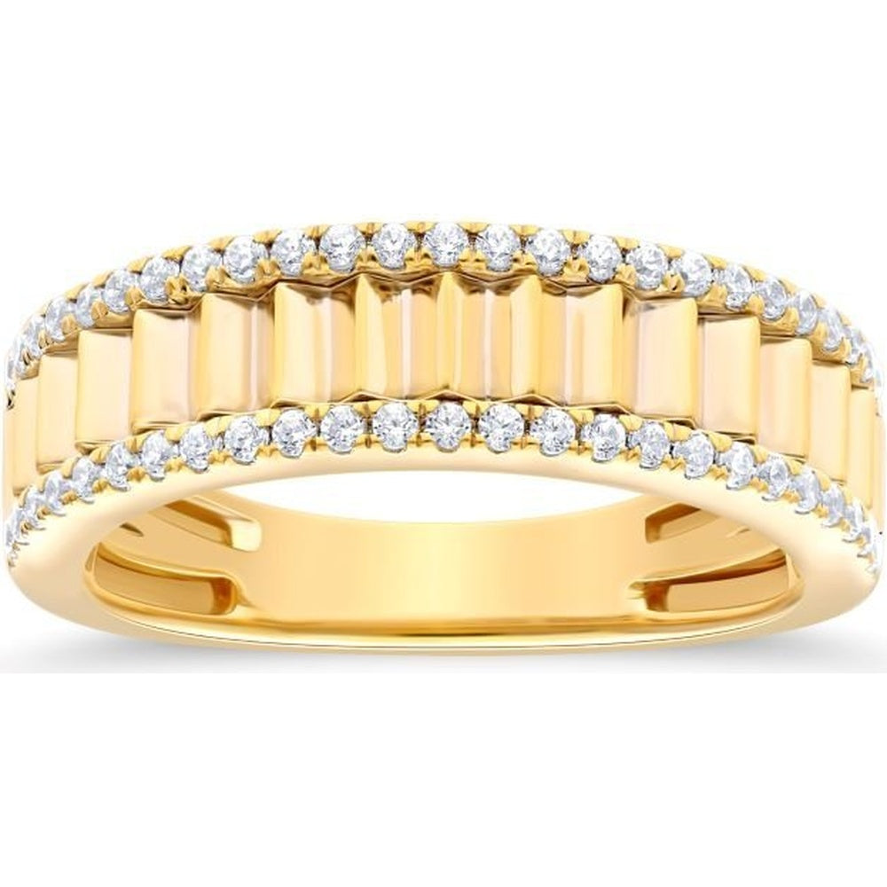 14K Yellow Gold Anniversary Band with Bead-Set Round Diamonds and Milgrain Edges - 0.37 Carat Total Diamond Weight by Auriventus