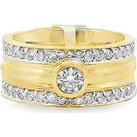 14K Yellow Gold Anniversary Band with Bezel Set Round Diamond and Pavé Diamond Rows - 1.46 Carat Total Diamond Weight by Auriventus