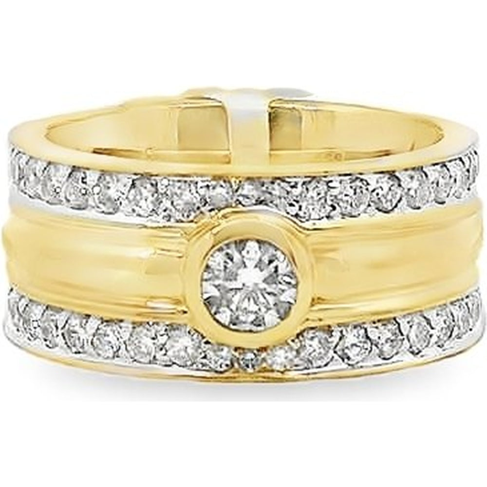 14K Yellow Gold Anniversary Band with Bezel Set Round Diamond and Pavé Diamond Rows - 1.46 Carat Total Diamond Weight by Auriventus