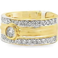 14K Yellow Gold Anniversary Band with Bezel Set Round Diamond and Pavé Diamond Rows - 1.46 Carat Total Diamond Weight by Auriventus