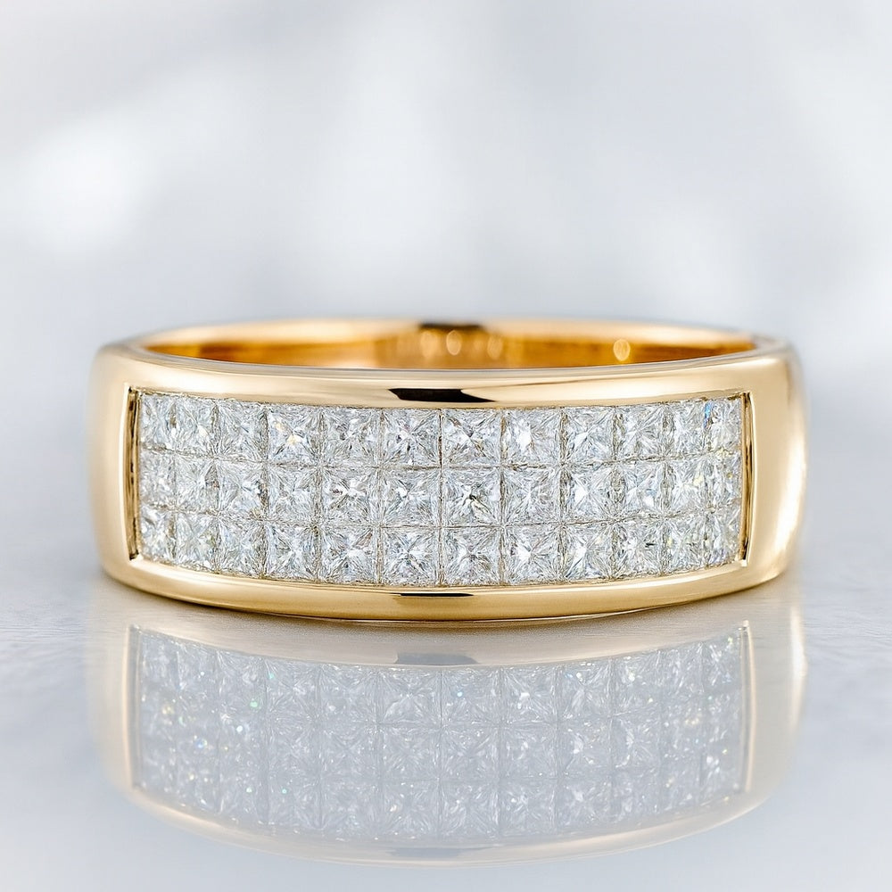 14K Yellow Gold Anniversary Band with Channel Set Princess Cut Diamonds - 1.35 Carat Total Diamond Weight by Auriventus