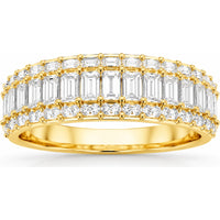 14K Yellow Gold Anniversary Band with Emerald Cut and Round Diamond Three Row Design - 1.56 Carat Total Diamond Weight by Auriventus