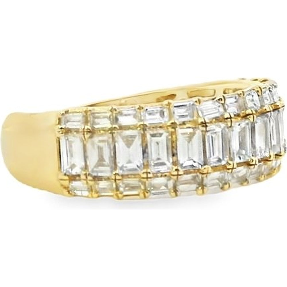 14K Yellow Gold Anniversary Band with Emerald Cut and Round Diamond Three Row Design - 1.56 Carat Total Diamond Weight by Auriventus