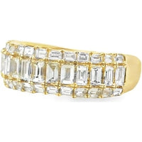 14K Yellow Gold Anniversary Band with Emerald Cut and Round Diamond Three Row Design - 1.56 Carat Total Diamond Weight by Auriventus