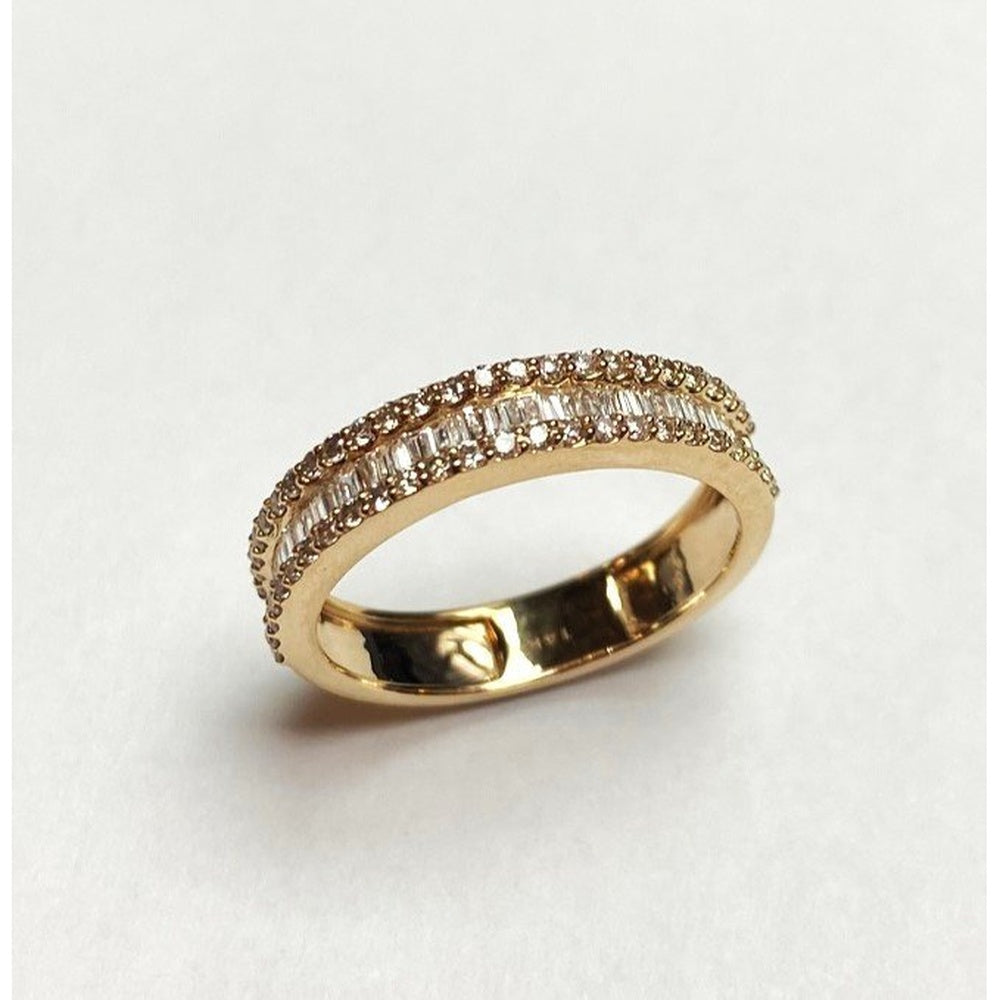 14K Yellow Gold Anniversary Band with Milgrain Detail Featuring Baguette and Round Diamonds - 0.58 Carat Total Diamond Weight by Auriventus