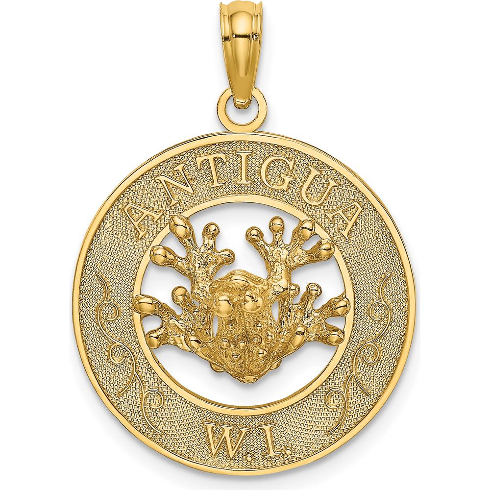14K Yellow Gold Antigua Frog Charm Pendant - Polished Circle Design by Oro Pregiato