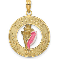 14K Yellow Gold Antigua W.I. Enamel Conch Shell Pendant with Pink and White Accents by Oro Pregiato