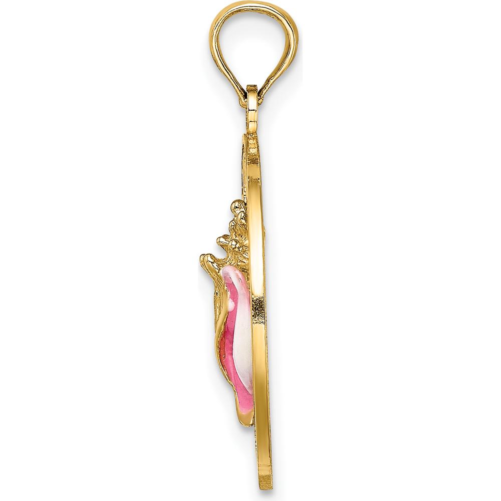 14K Yellow Gold Antigua W.I. Enamel Conch Shell Pendant with Pink and White Accents by Oro Pregiato