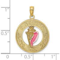14K Yellow Gold Antigua W.I. Enamel Conch Shell Pendant with Pink and White Accents by Oro Pregiato