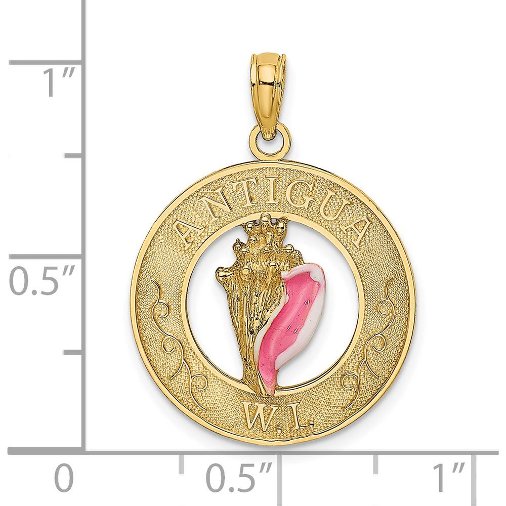 14K Yellow Gold Antigua W.I. Enamel Conch Shell Pendant with Pink and White Accents by Oro Pregiato