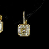 14K Yellow Gold Antique Asscher Cut Lab Diamond Hanging Earrings - 3.17 Carats Total Diamond Weight, E-F VS1 - Covaloro Fine Jewelry