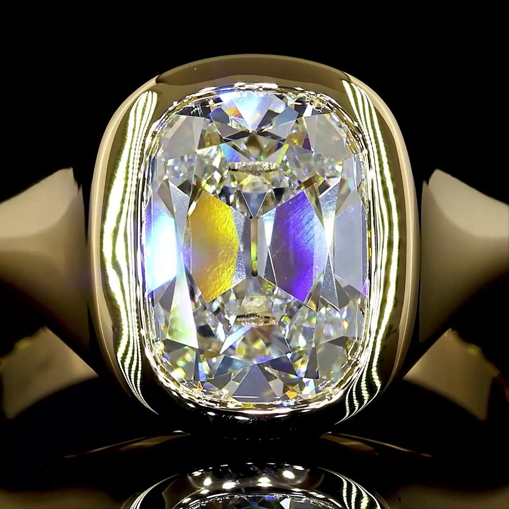 14K Yellow Gold Antique Cushion Cut Bezel Set Solitaire Ring - 3.07 Carat Lab Diamond E-F VS1 GIA Certified - Covaloro Fine Jewelry