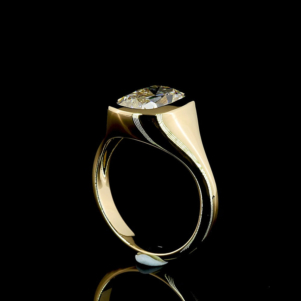 14K Yellow Gold Antique Cushion Cut Bezel Set Solitaire Ring - 3.07 Carat Lab Diamond E-F VS1 GIA Certified - Covaloro Fine Jewelry