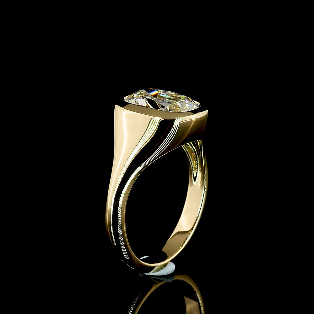 14K Yellow Gold Antique Cushion Cut Bezel Set Solitaire Ring - 3.07 Carat Lab Diamond E-F VS1 GIA Certified - Covaloro Fine Jewelry