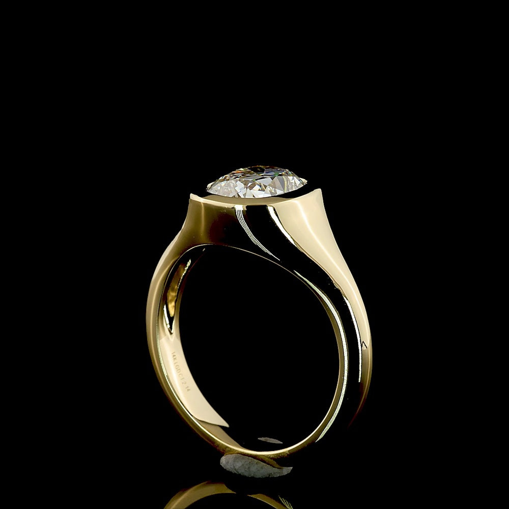 14K Yellow Gold Antique Cushion Cut Lab Diamond Solitaire Ring - 2.08 Carat Total Weight, E-VS1 - Covaloro Fine Jewelry