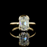 14K Yellow Gold Antique Cushion Cut Lab Diamond Solitaire Ring with Half Bezel Setting - 2.72 Carat Total Weight, E-F Color, VVS2 Clarity, IGI Certified - Covaloro Fine Jewelry