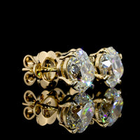 14K Yellow Gold Antique Cushion Cut Lab Diamond Stud Earrings - 2.59 Carat Total Weight, E-F VVS2 Clarity, North-South Prong Set - Covaloro Fine Jewelry