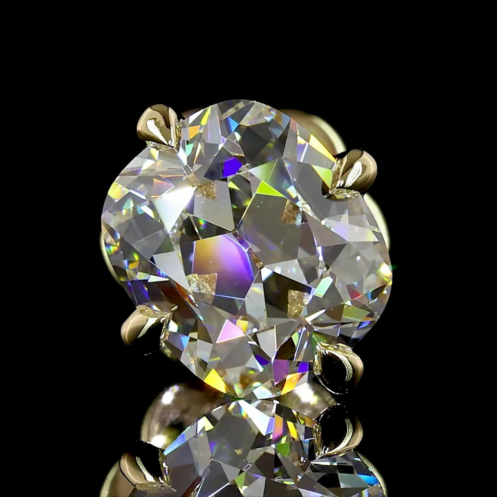 14K Yellow Gold Antique Cushion Cut Lab Diamond Stud Earrings - 2.59 Carat Total Weight, E-F VVS2 Clarity, North-South Prong Set - Covaloro Fine Jewelry