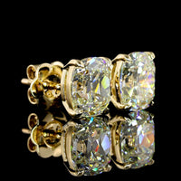 14K Yellow Gold Antique Cushion Cut Lab Diamond Stud Earrings - 3.13 Carat Total Weight I VS2 IGI Certified - Covaloro Fine Jewelry