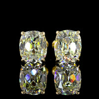 14K Yellow Gold Antique Cushion Cut Lab Diamond Stud Earrings - 3.13 Carat Total Weight I VS2 IGI Certified - Covaloro Fine Jewelry