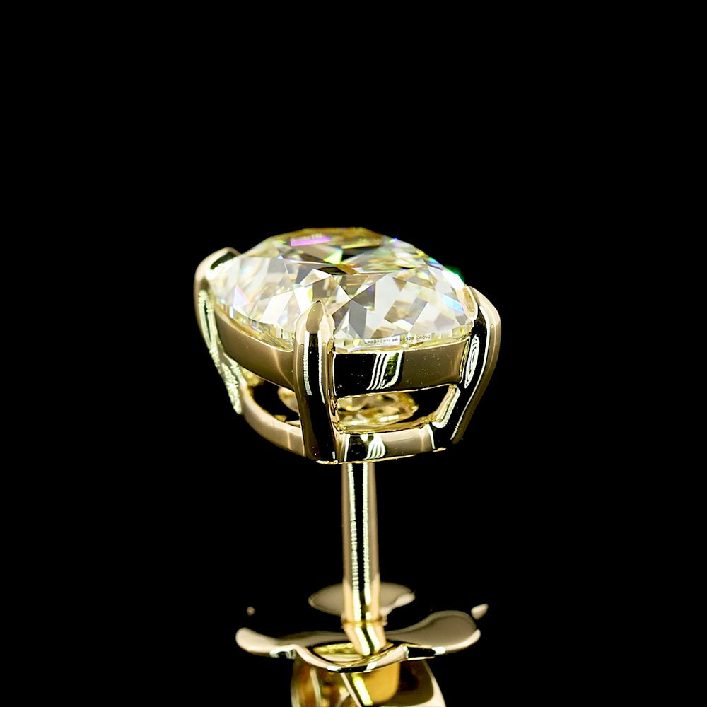 14K Yellow Gold Antique Cushion Cut Lab Diamond Stud Earrings - 3.13 Carat Total Weight I VS2 IGI Certified - Covaloro Fine Jewelry