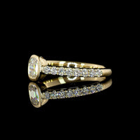 14K Yellow Gold Antique Cushion Cut Solitaire Ring with Bezel Setting and Diamond Shank - 0.85 Carats Total Diamond Weight (Lab Diamonds) - Covaloro Fine Jewelry