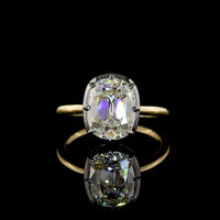 14K Yellow Gold Antique Cushion Cut Solitaire Ring with Black Rhodium Bezel Setting and 3.28 Carat Lab Diamond E-F VS1 - Covaloro Fine Jewelry