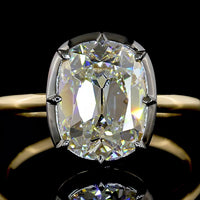 14K Yellow Gold Antique Cushion Cut Solitaire Ring with Black Rhodium Bezel Setting and 3.28 Carat Lab Diamond E-F VS1 - Covaloro Fine Jewelry